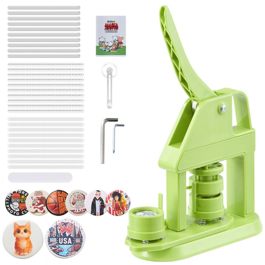 VEVOR Button Maker Machine, 32 mm, Plastic Pin Maker with 500pcs Button Parts, Mr. Panda Magic Book, Circle Cutter and Hex Wrenches, Reinforced Ergonomic Handle, for DIY Badges, Personalized Pins