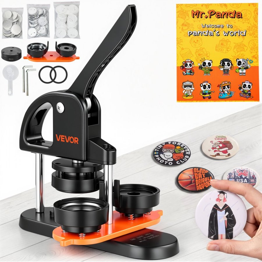 VEVOR Button Maker Machine, 2.28 inch/58mm Pin Maker, Installation-Free Badge Punch Press Kit, Children DIY Gifts Button Making Supplies with 500pcs Button Parts, Circle Cutter, Magic Book