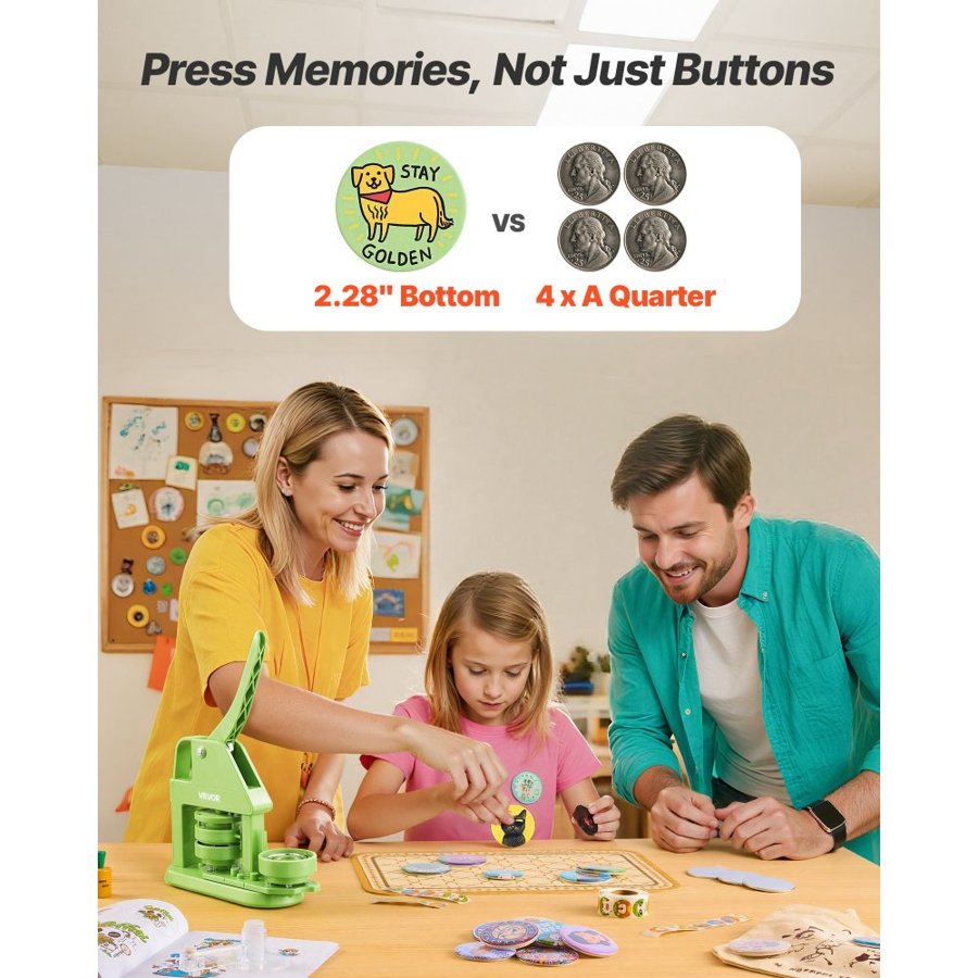 VEVOR Button Maker Machine, 58 mm, Plastic Pin Maker with 100pcs Button Parts, Mr. Panda Magic Book, Circle Cutter and Hex Wrenches, Reinforced Ergonomic Handle, for DIY Badges, Personalized Pins