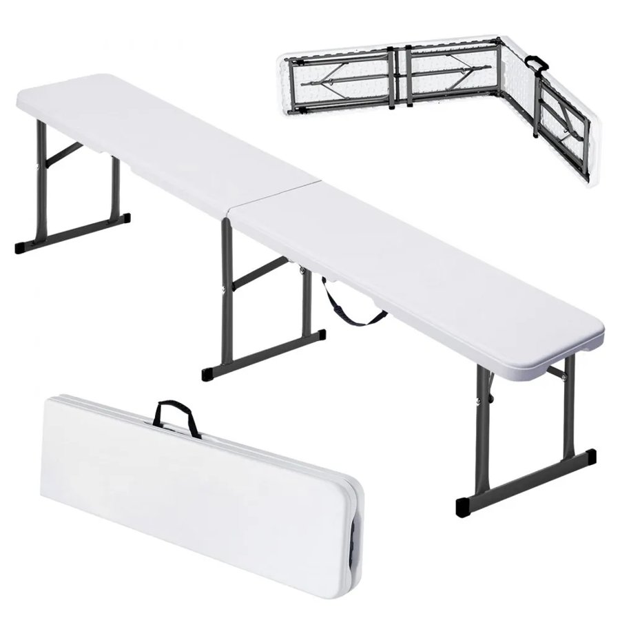 VEVOR Plastic Folding Bench, 6 ft Portable Bench for Indoor/Outdoor Picnic Party Patio Camping Dining, Foldable Smooth HDPE Seat for Garden Soccer Multipurpose Entertaining Activities, 1 Pack, White