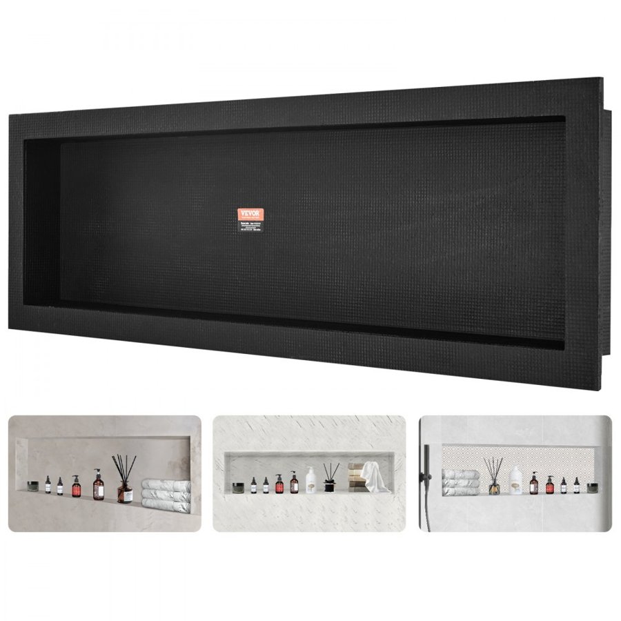 VEVOR Shower Niche Ready for Tile 40.64 x 127 cm, Single Shelf Organizer, Square Corners Wall-inserted Niche Recessed, Sealed Protection Modern Soap Storage Niche for Shower Bathroom, Black