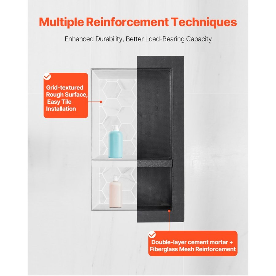 VEVOR In Wall Shower Shelves – 16×28×4 in, 100% Waterproof