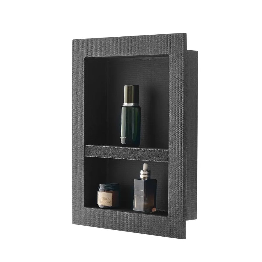 VEVOR Shower Niche, 40.6 x 50.8 x 10.2 cm Recessed Wall Niche with Movable Divider Shelf, Modern Soap & Shampoo Storage Organizer, Square Corners, Sealed Waterproof Design, Black for Bathroom Shower