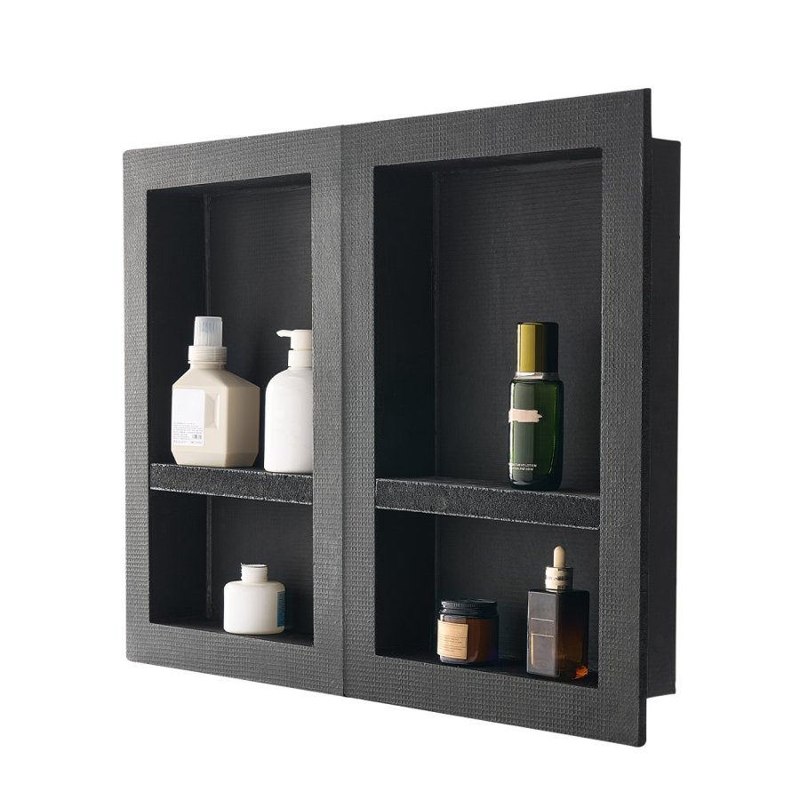 VEVOR Shower Niche, 40.6 x 61.0 cm + 40.6 x 61.0 cm Recessed Wall Niche with Movable Shelf, 10.2 cm Thick Modern Soap & Shampoo Storage Organizer,Square Corners,Sealed Waterproof, Black for Bathroom