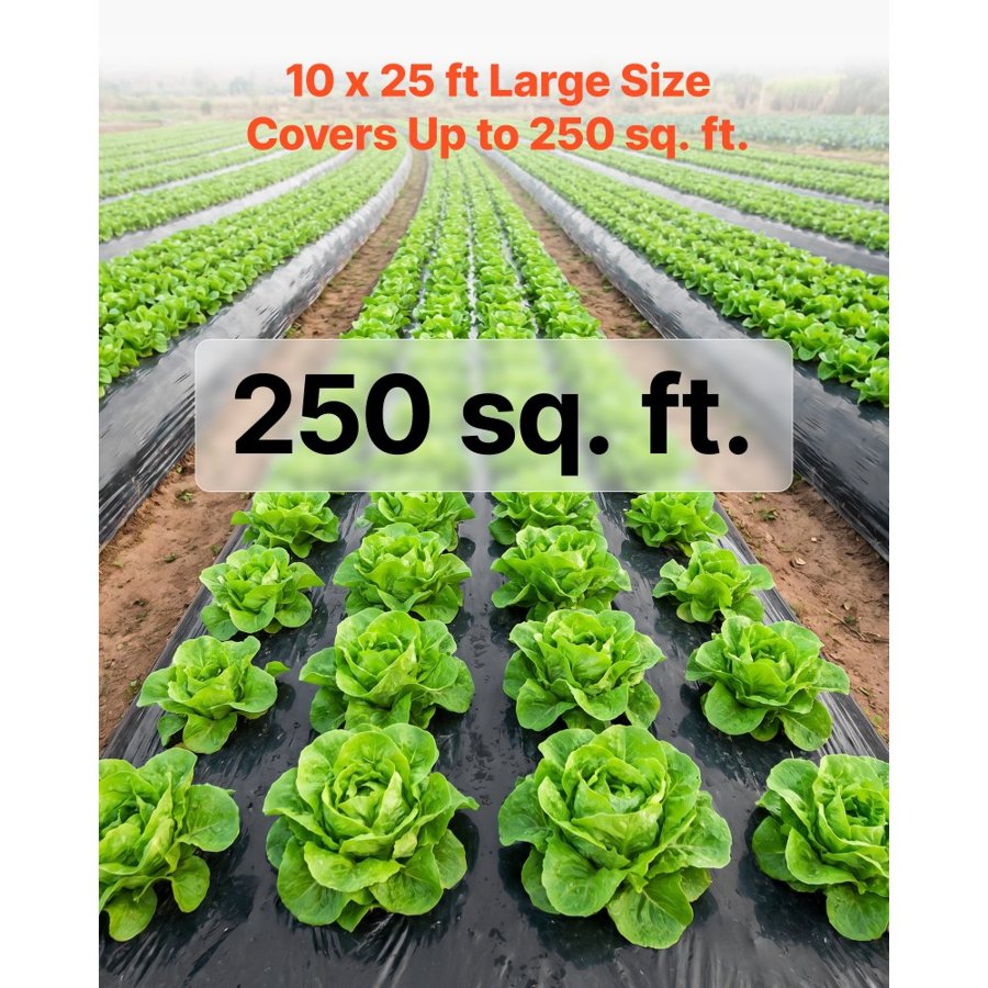 VEVOR 0.15 mm Plastic Sheeting 3.05 x 7.62 m Black Heavy Duty Polyethylene, Thick Plastic Roll for Garden, Drop Cloth Painters Tarp, Polyethylene Covering for Crawl Space Vapor Barrier, Weed Control