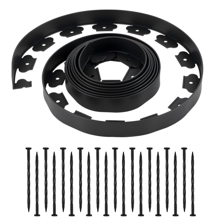 VEVOR Landscape Edging, 600 x 5 cm Plastic Garden Border Edging with 120 Spikes, No Dig, Flexible Lawn Edgings Roll, UV-Resistant Mini Fence Borders Pathway Edgings for Flower Beds Yard Paver