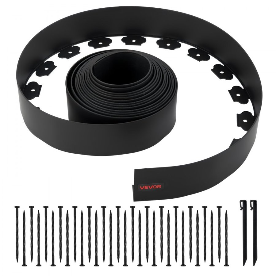 VEVOR Landscape Edging, 1000 x 10 cm Plastic Garden Border Edging with 30 Spikes & 2 Ground Stakes, No Dig, Flexible Lawn Edgings Roll, UV-Resistant Mini Fence Borders for Flower Beds Yard Paver