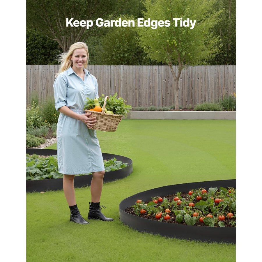 VEVOR Landscape Edging, 1000 x 10 cm Plastic Garden Border Edging with 30 Spikes & 2 Ground Stakes, No Dig, Flexible Lawn Edgings Roll, UV-Resistant Mini Fence Borders for Flower Beds Yard Paver