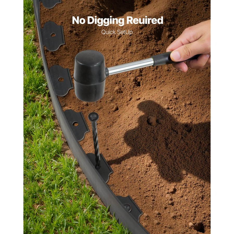 VEVOR Landscape Edging, 1000 x 10 cm Plastic Garden Border Edging with 30 Spikes & 2 Ground Stakes, No Dig, Flexible Lawn Edgings Roll, UV-Resistant Mini Fence Borders for Flower Beds Yard Paver