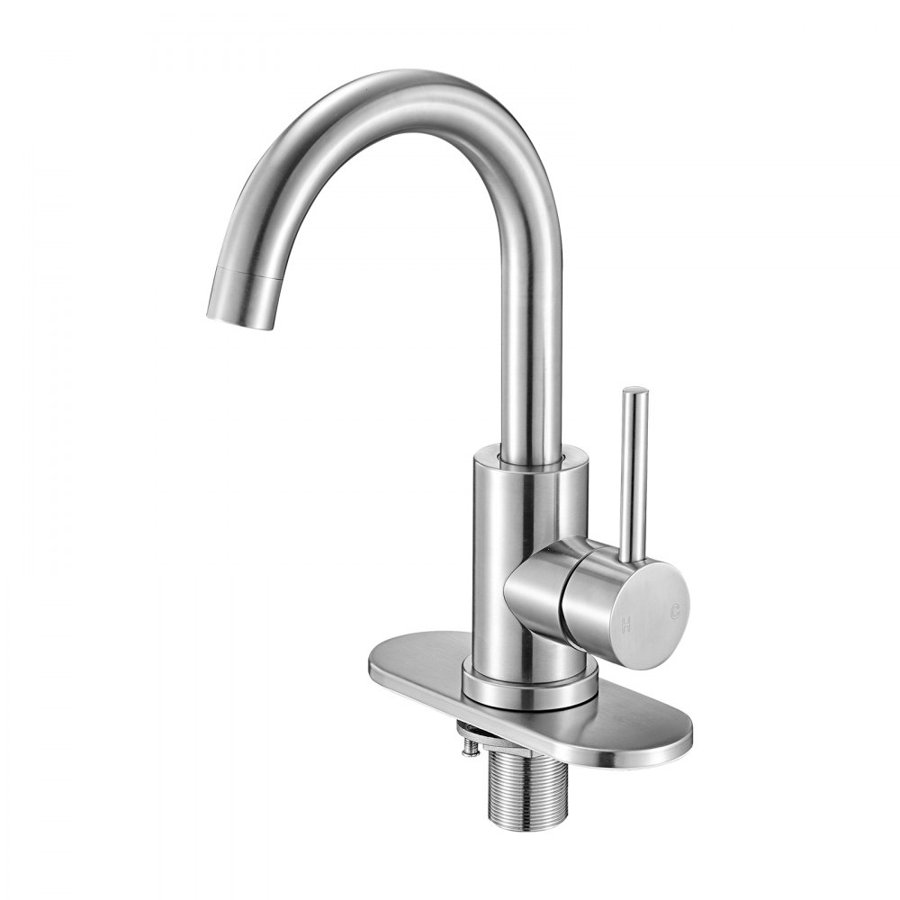 VEVOR Single Handle Sink Faucet, Brushed Nickel Single Handle Bathroom Faucet, Kitchen Water Faucets with Anti-Splash Aerator, Suitable for Bathroom, RV, Bar Sink, Public Restroom, High Arc Spout