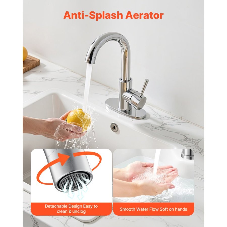 VEVOR Single Handle Sink Faucet, Brushed Nickel Single Handle Bathroom Faucet, Kitchen Water Faucets with Anti-Splash Aerator, Suitable for Bathroom, RV, Bar Sink, Public Restroom, High Arc Spout