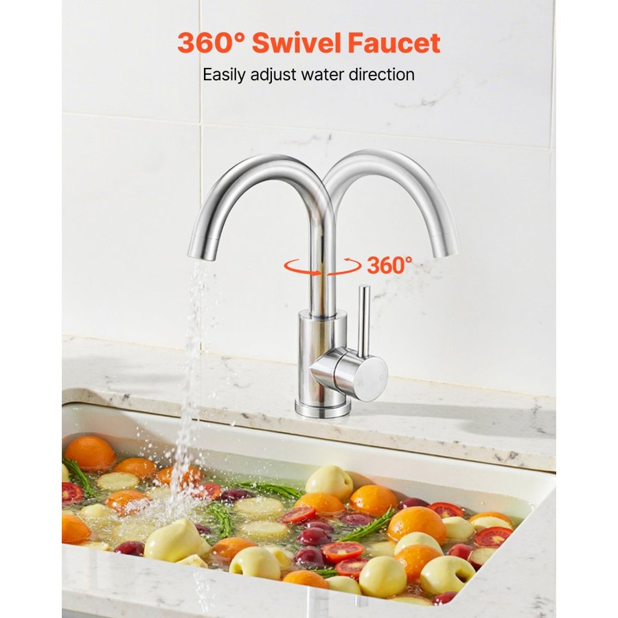 VEVOR Single Handle Sink Faucet, Brushed Nickel Single Handle Bathroom Faucet, Kitchen Water Faucets with Anti-Splash Aerator, Suitable for Bathroom, RV, Bar Sink, Public Restroom, High Arc Spout