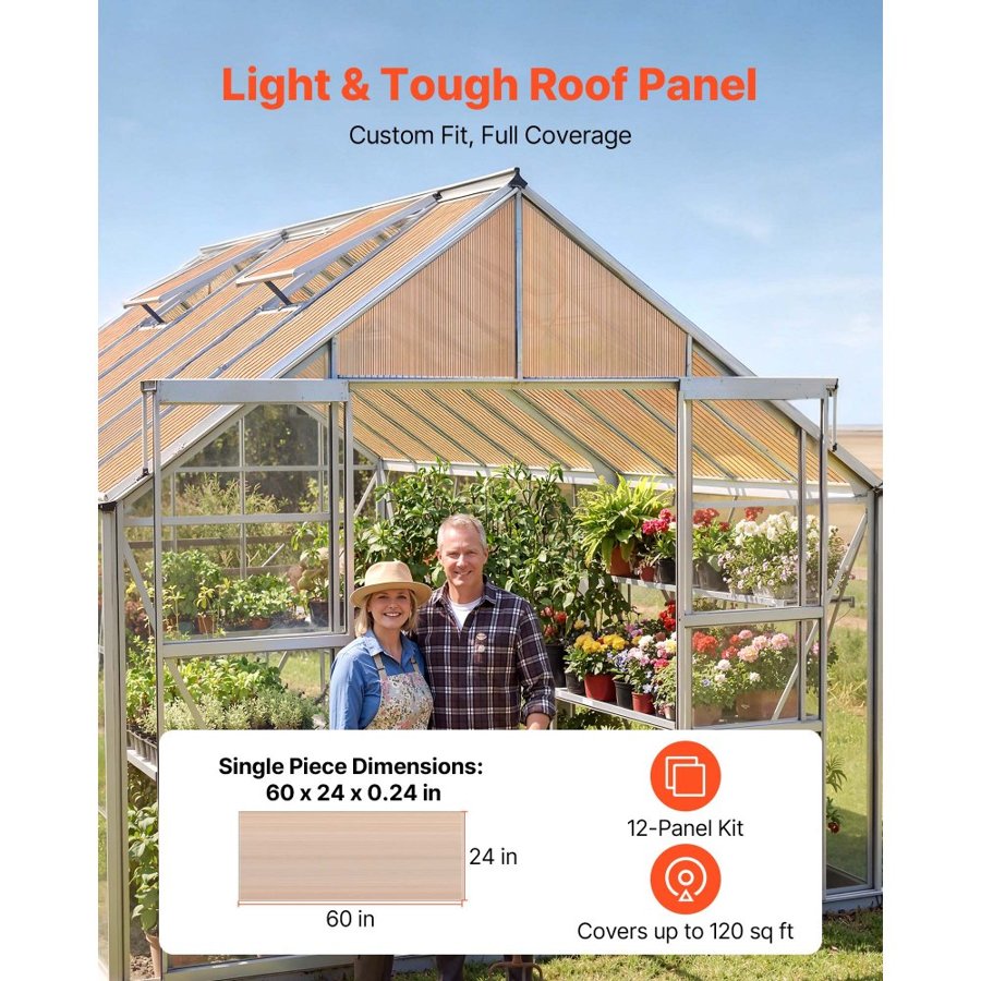 VEVOR Roof Panels, 12Pcs Polycarbonate Roofing Panels Double Layer, High Impact Corrugated Plastic Greenhouse Replacement Cover, Waterproof for Gazebos, Chicken Coops, Home, Garden (5' x 2' x 0.24")