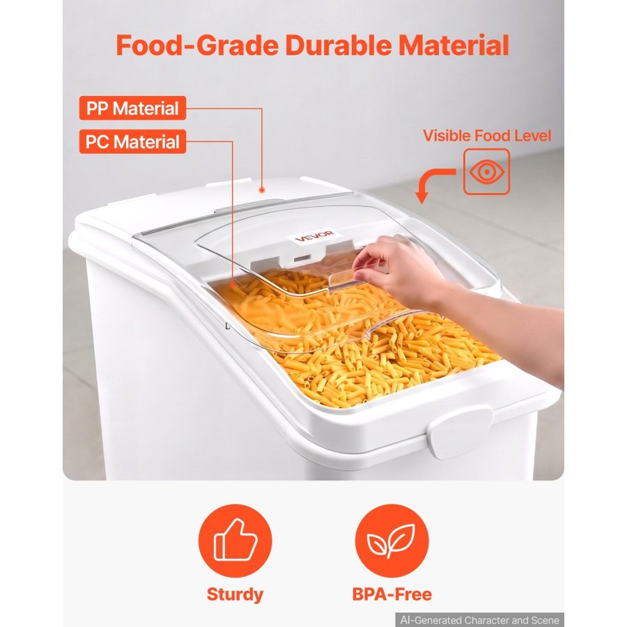 VEVOR Rice Storage Container 120 L/31.7 Gal 90 kg Dog Food Dispenser Bin, for Kitchen Pantry Organization, Large Ingredient Grain Cereal Flour Bin, Pet Food Container with Wheels, Scoop, Slide Lid