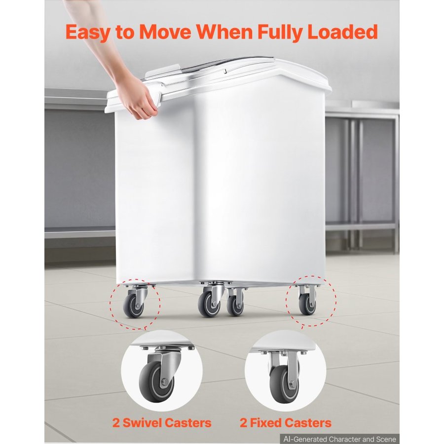 VEVOR Rice Storage Container 120 L/31.7 Gal 90 kg Dog Food Dispenser Bin, for Kitchen Pantry Organization, Large Ingredient Grain Cereal Flour Bin, Pet Food Container with Wheels, Scoop, Slide Lid