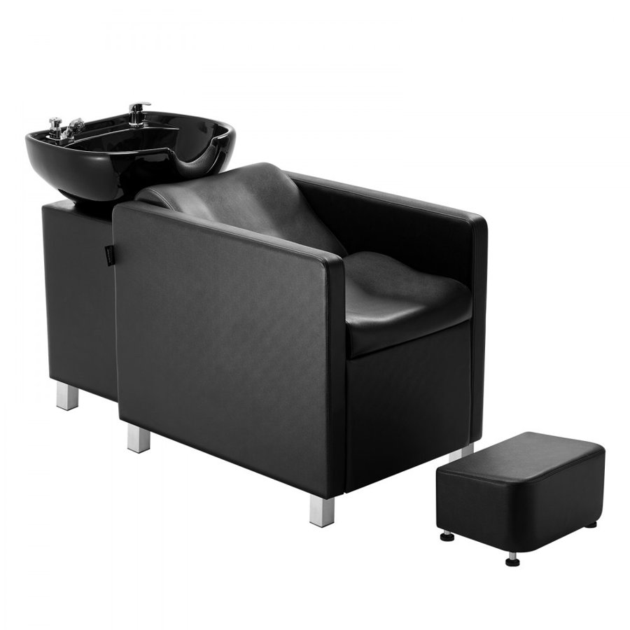 VEVOR Shampoo Backwash Chair, 661.4 LBS Loading Salon & Spa Hair Washing Station, Backwash Barber Shampoo Bowl and Chair, Beauty Spa Massage Hairdressing Equipment with Ceramic Bowl and Wide Footrest
