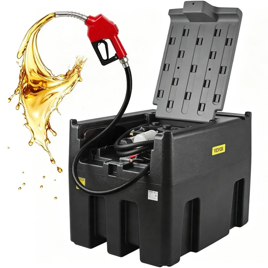 VEVOR Portable Diesel Tank, 439.1 L Capacity & 37.85 L/min Flow Rate, Diesel Fuel Tank with 12V Electric Transfer Pump and 399.3 cm Rubber Hose, PE Diesel Transfer Tank for Easy Fuel Transportation, Black