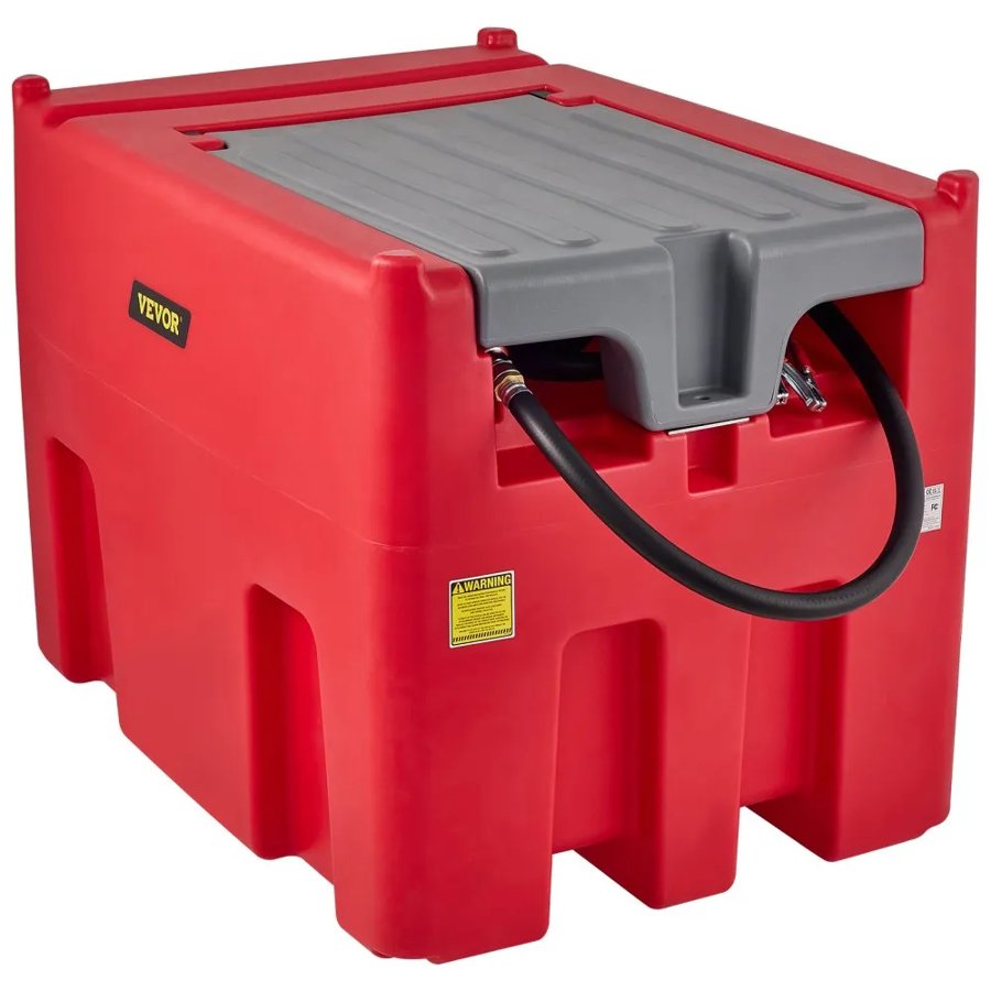 VEVOR Portable Diesel Tank, 439.1 L Capacity & 10 GPM Flow Rate, Diesel Fuel Tank with 12V Electric Transfer Pump and 399.3 cm Rubber Hose, PE Diesel Transfer Tank for Easy Fuel Transportation, Red