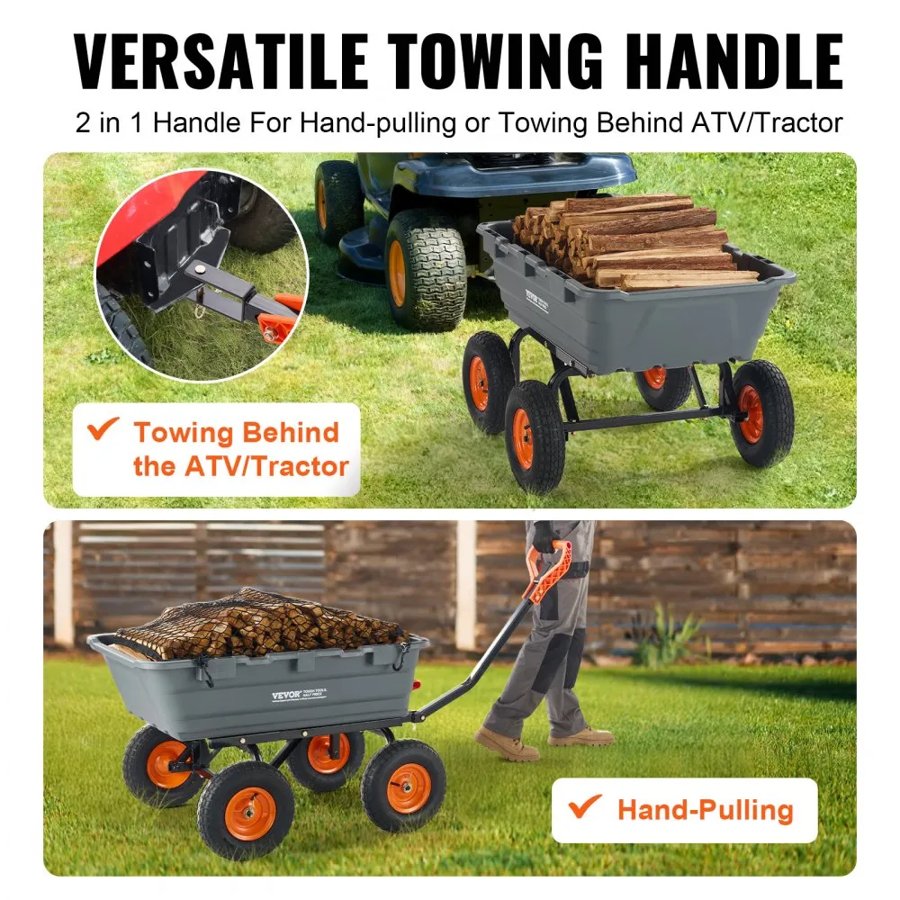 VEVOR Poly Garden Dump Cart Heavy-duty Yard Carts and Wagons 6.48 cu.ft/183.4 L 1200 lbs/544.3 kg