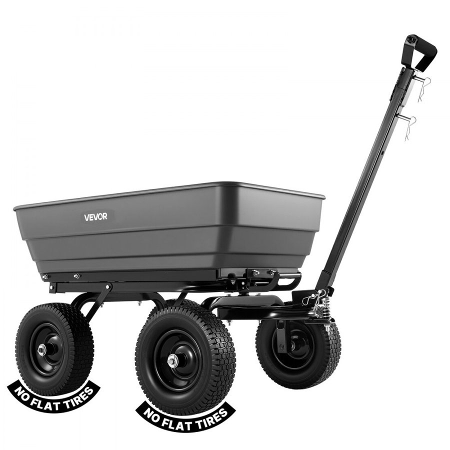 VEVOR Garden Dump Cart, 544 kg Poly Dump Cart, 7 Cu. Ft. Garden Carts Dumps Wagon with 2-in-1 Convertible Handle, 90° Quick-Dumps Mechanism, 180° Swivel Wheels, Yard Wagon for Plants, Soil, Crops