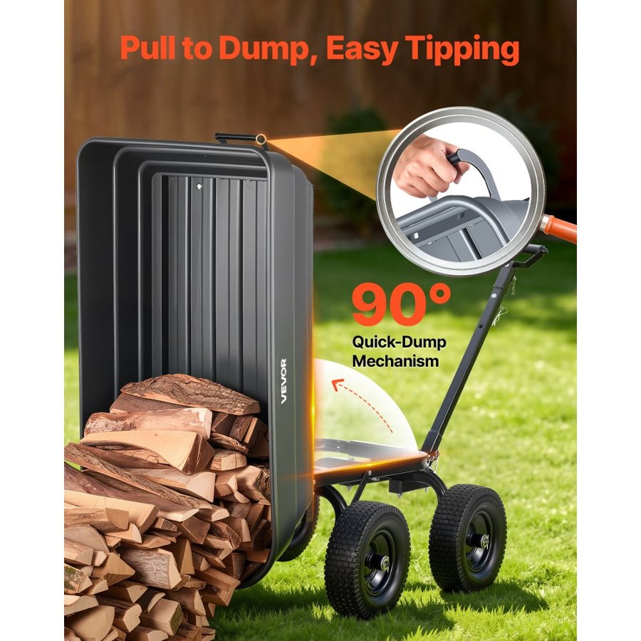 VEVOR Garden Dump Cart, 544 kg Poly Dump Cart, 7 Cu. Ft. Garden Carts Dumps Wagon with 2-in-1 Convertible Handle, 90° Quick-Dumps Mechanism, 180° Swivel Wheels, Yard Wagon for Plants, Soil, Crops