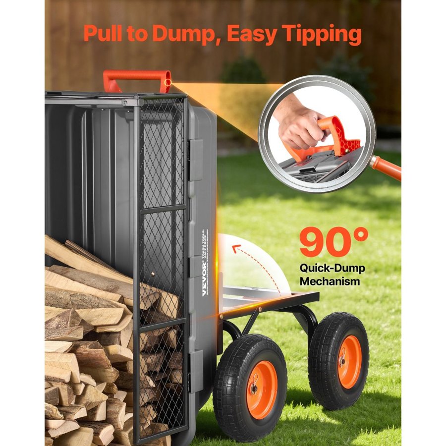 VEVOR Poly Garden Dump Cart – 1200 lbs, 90° Dump, 180° Wheel