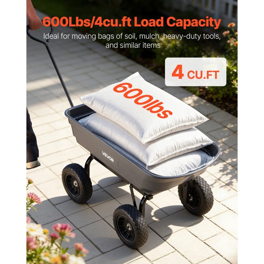 VEVOR 600 lb Poly Dump Cart – 90° Quick-Dump, 180° Swivel