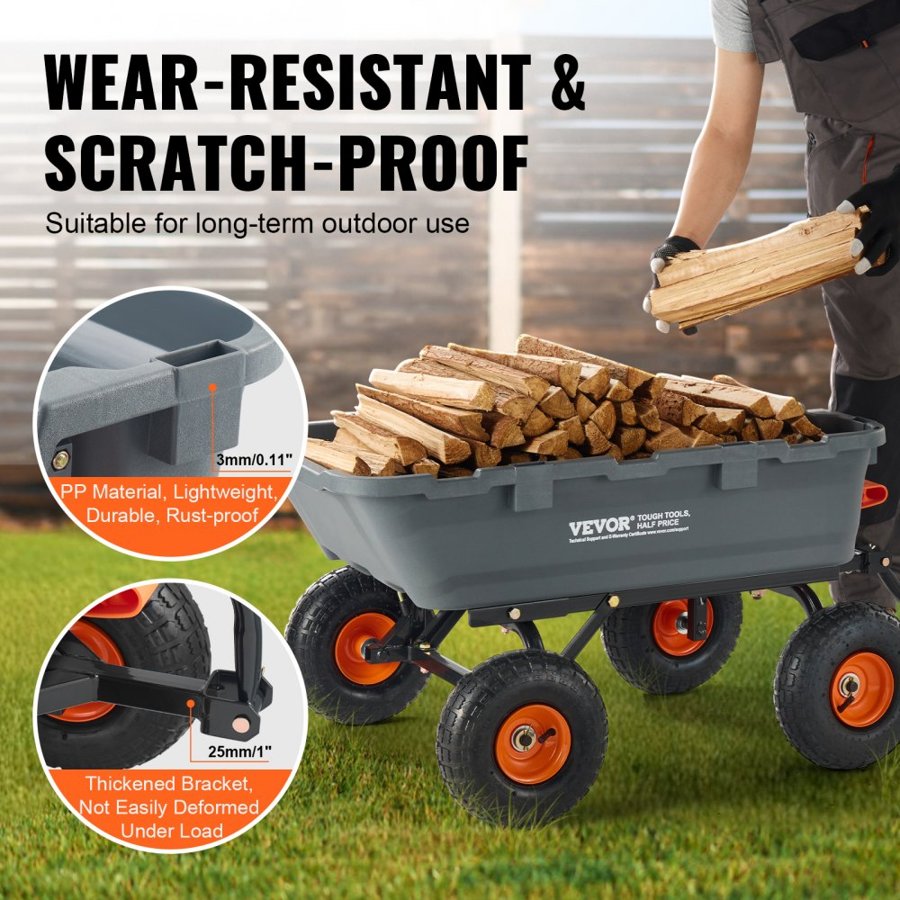 VEVOR Poly Garden Dump Cart Heavy-duty Yard Carts and Wagons 800 lbs/363.6 kg 10"/25.4 cm Tires