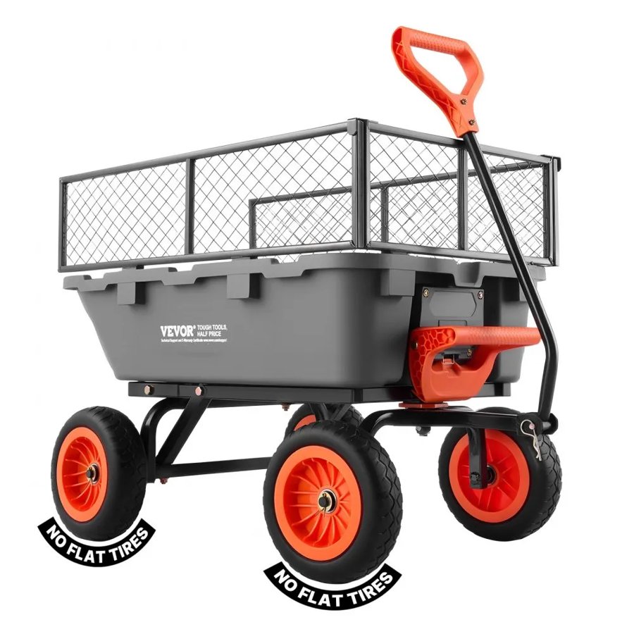 VEVOR Garden Cart Wagon – 800 Lbs, Storage Fence, 90° Dump