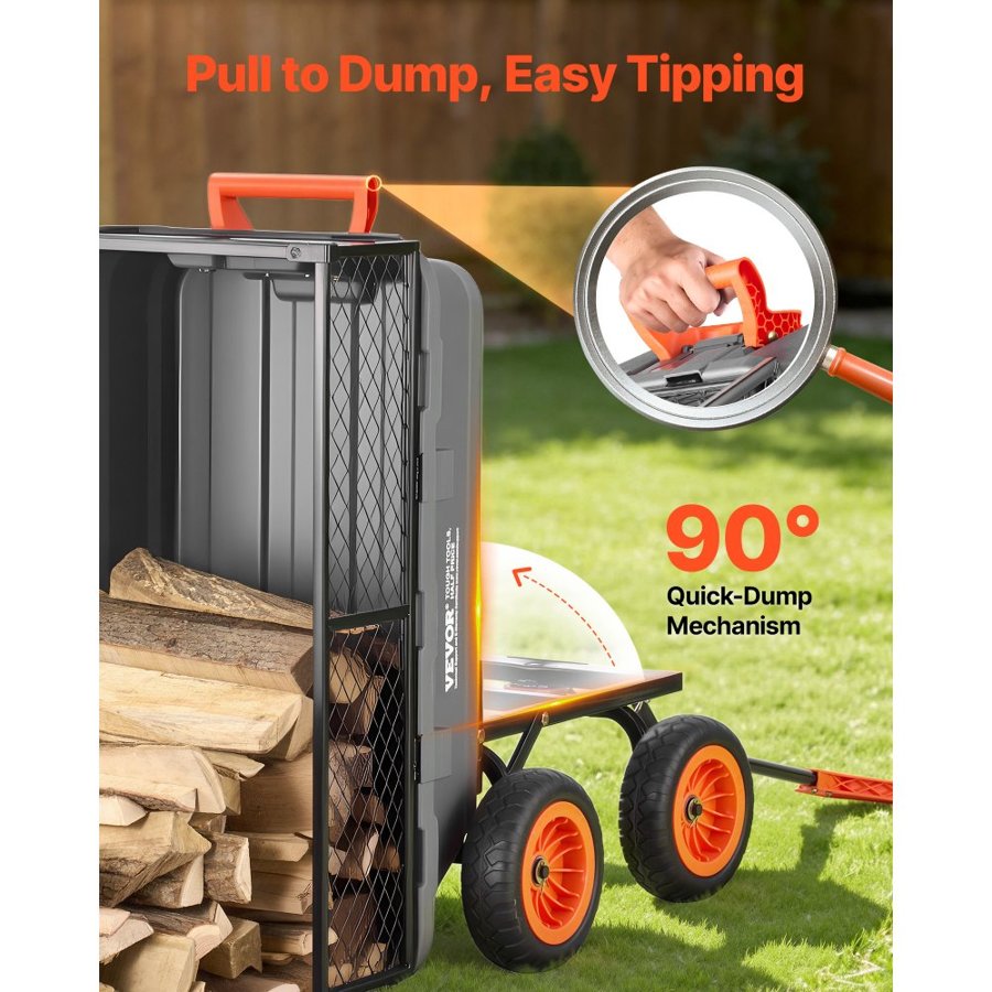 VEVOR Garden Cart Wagon – 800 Lbs, Storage Fence, 90° Dump