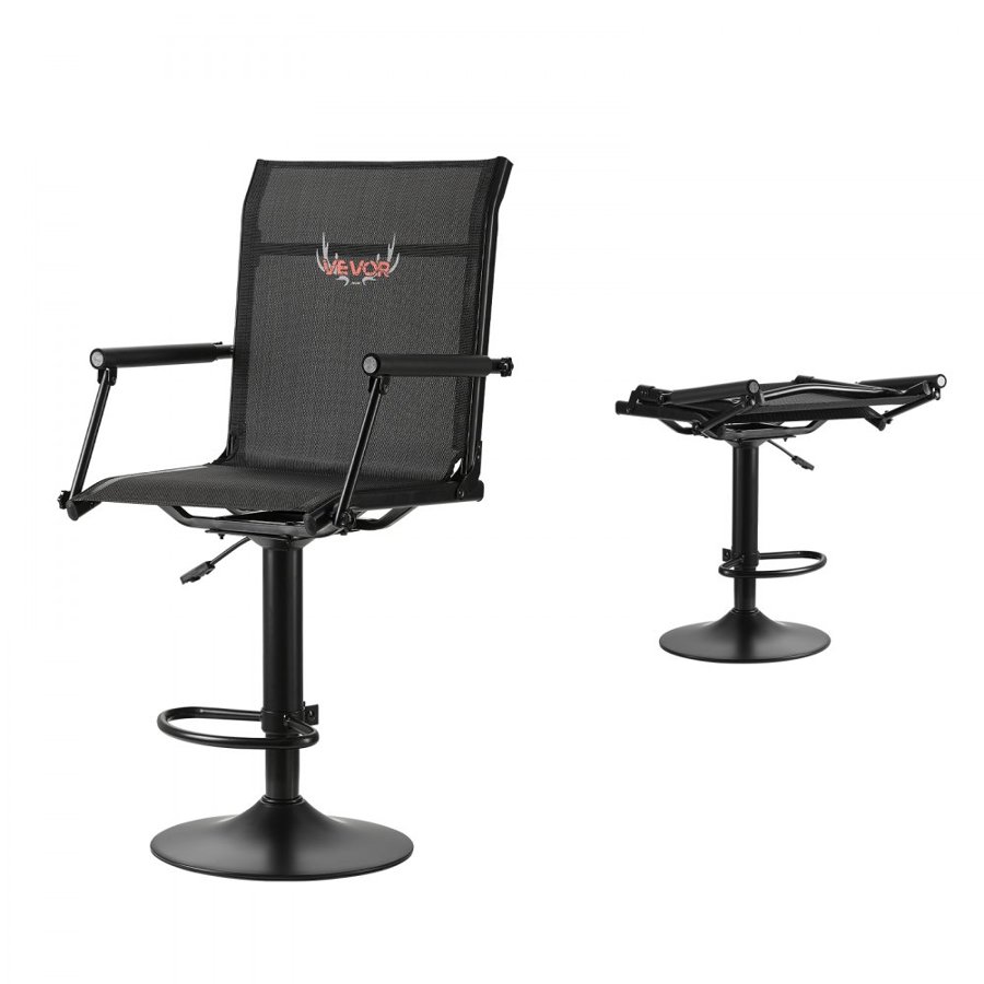 VEVOR Hunting Chair, 360° Silent Swivel, Lightweight Blind Chair, Heavy-Duty Steel Frame Ground Stool Seat, with Padded Armrests, Height Adjustable, 136 Kg Capacity, for Outdoor Fishing, Camping