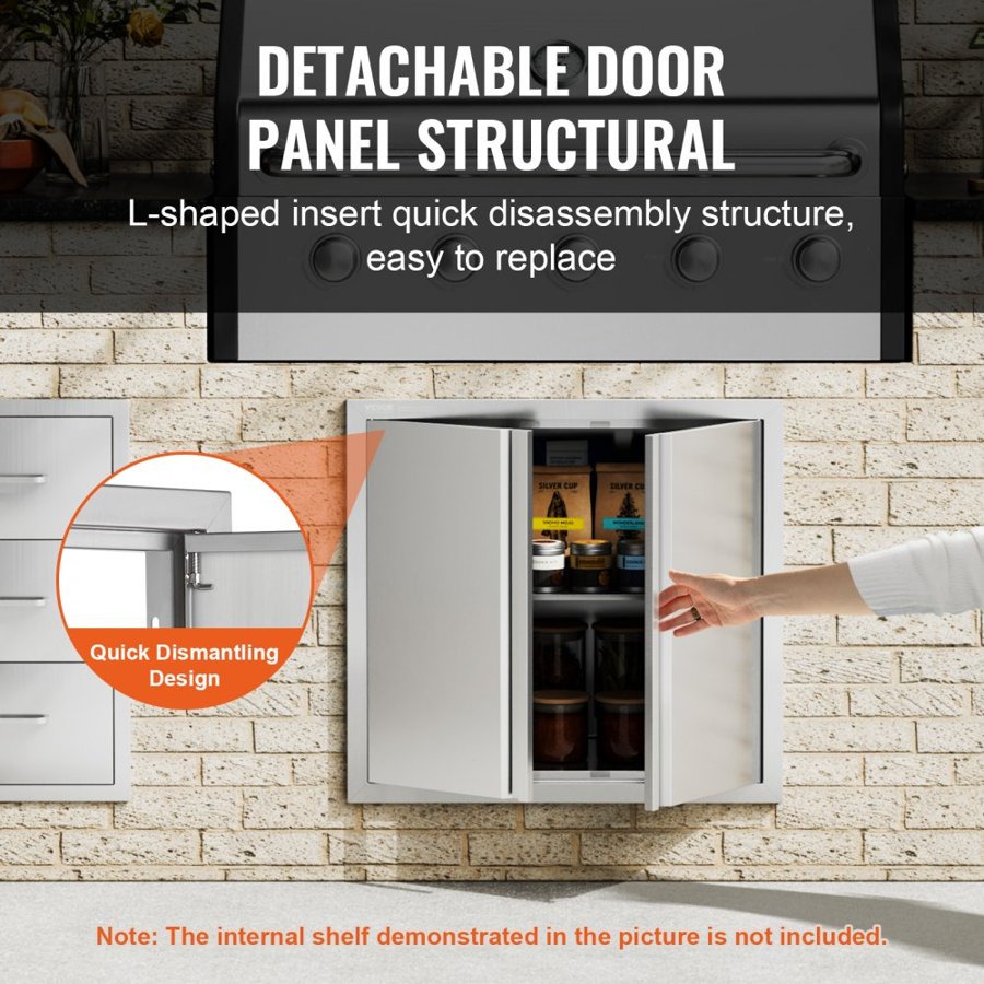 VEVOR BBQ Access Door, 660x610 mm Double Outdoor Kitchen Door, Stainless Steel Flush Mount Door, Wall Vertical Door with Recessed Handles , for BBQ Island, Grilling Station, Outside Cabinet