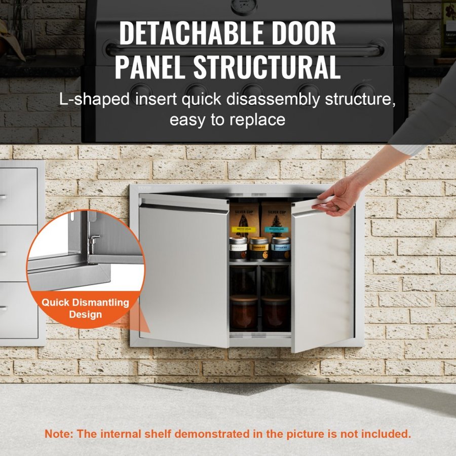 VEVOR BBQ Access Door, 762x532 mm Double Outdoor Kitchen Door, Stainless Steel Flush Mount Door, Wall Vertical Door with Recessed Handles , for BBQ Island, Grilling Station, Outside Cabinet