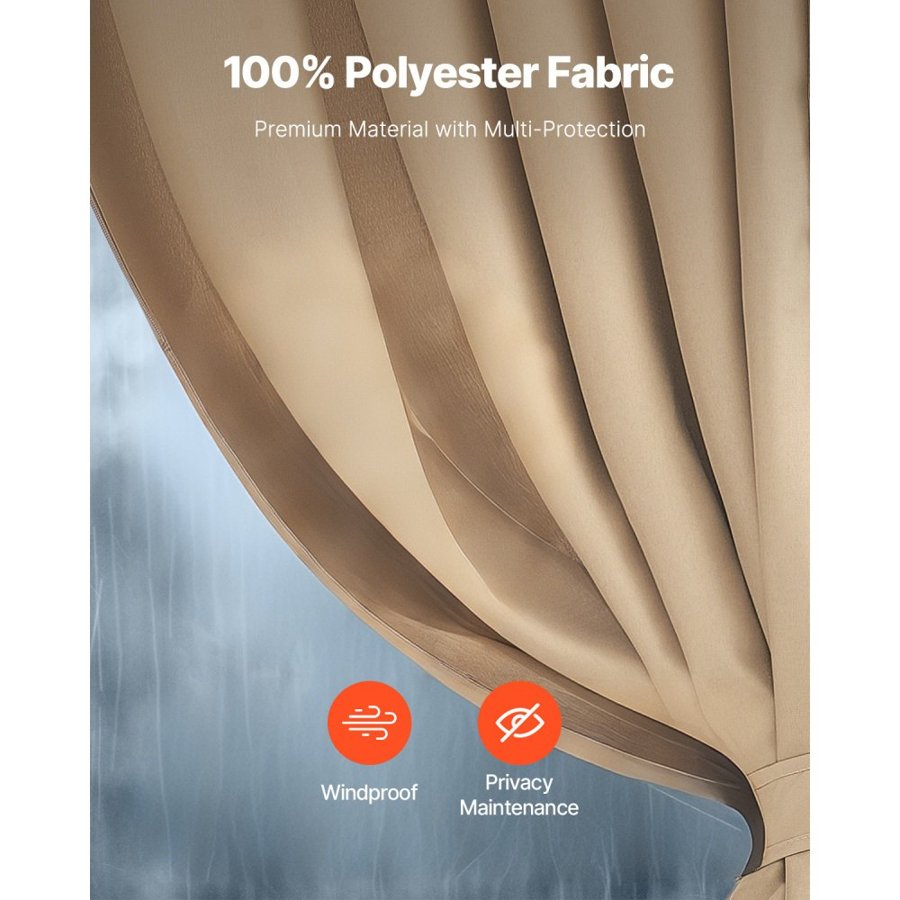 VEVOR Gazebo Curtains Outdoor, Fit Most 10' x 10' x 6.7' Gazebos, 4-Panel Sidewall Gazebo Privacy Curtains with Zippers, Outdoor Curtain Replacement for Patio Canopy, Only Curtain, Khaki