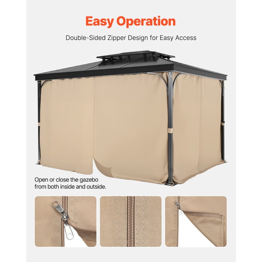 VEVOR Gazebo Curtains Outdoor, Fit Most 10' x 10' x 6.7' Gazebos, 4-Panel Sidewall Gazebo Privacy Curtains with Zippers, Outdoor Curtain Replacement for Patio Canopy, Only Curtain, Khaki