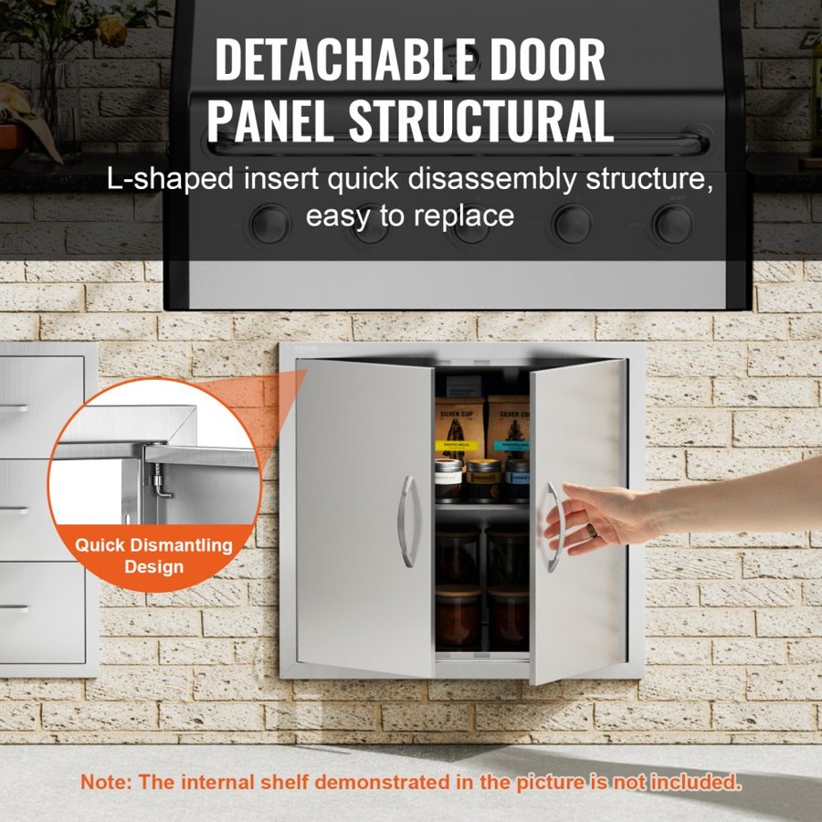 VEVOR BBQ Access Door, 660x609 mm Double Outdoor Kitchen Door, Stainless Steel Flush Mount Door, Wall Vertical Door with Handles, for BBQ Island, Grilling Station, Outside Cabinet