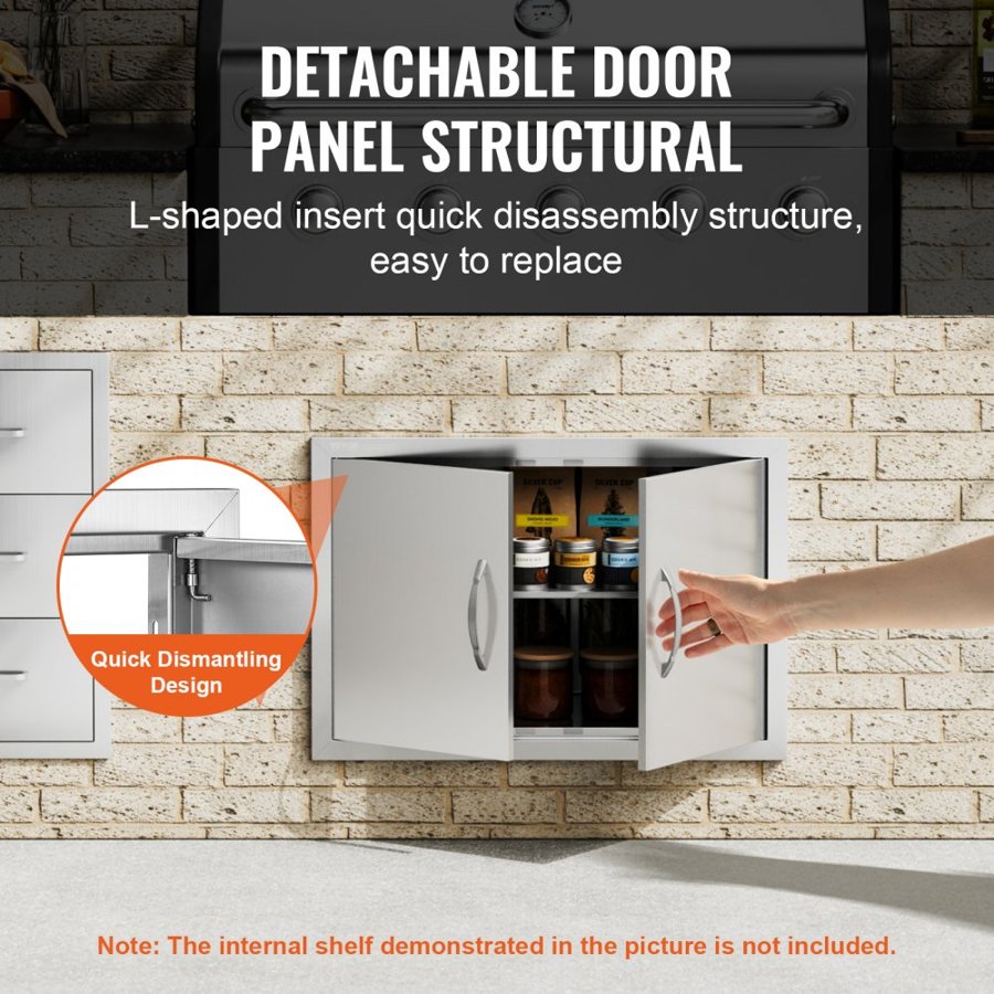 VEVOR BBQ Access Door, 711x482 mm Double Outdoor Kitchen Door, Stainless Steel Flush Mount Door, Wall Vertical Door with Handles, for BBQ Island, Grilling Station, Outside Cabinet