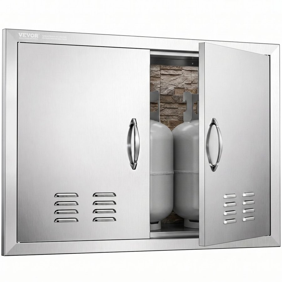 VEVOR BBQ Access Door, 762x533 mm Double Outdoor Kitchen Door, Stainless Steel Flush Mount Door, Wall Vertical Door with Handles and Vents, for BBQ Island, Grilling Station, Outside Cabinet
