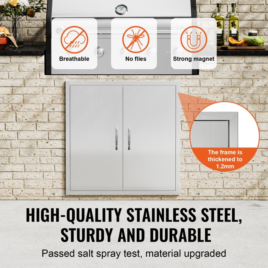 VEVOR BBQ Access Door, 790x790 mm Double Outdoor Kitchen Door, Stainless Steel Flush Mount Door, Wall Vertical Door with Handles, for BBQ Island, Grilling Station, Outside Cabinet