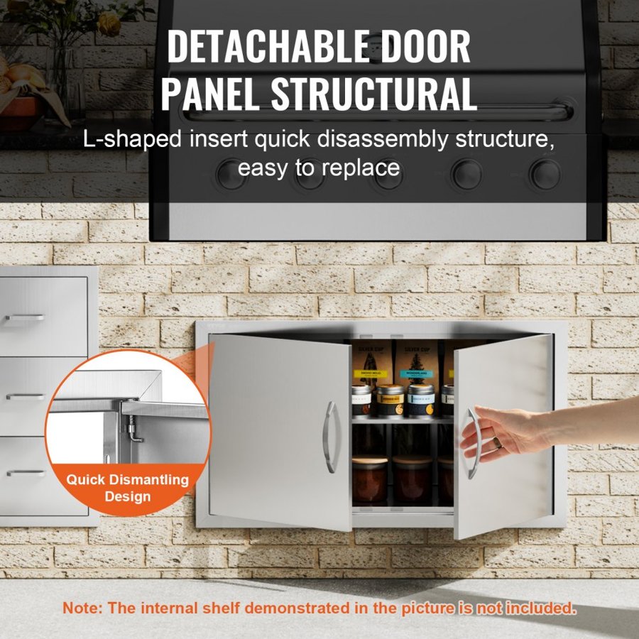 VEVOR BBQ Access Door, 863x482 mm Double Outdoor Kitchen Door, Stainless Steel Flush Mount Door, Wall Vertical Door with Handles, for BBQ Island, Grilling Station, Outside Cabinet