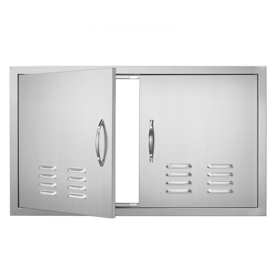 VEVOR BBQ Access Door, 914x534 mm Double Outdoor Kitchen Door, Stainless Steel Flush Mount Door, Wall Vertical Door with Handles and Vents, for BBQ Island, Grilling Station, Outside Cabinet
