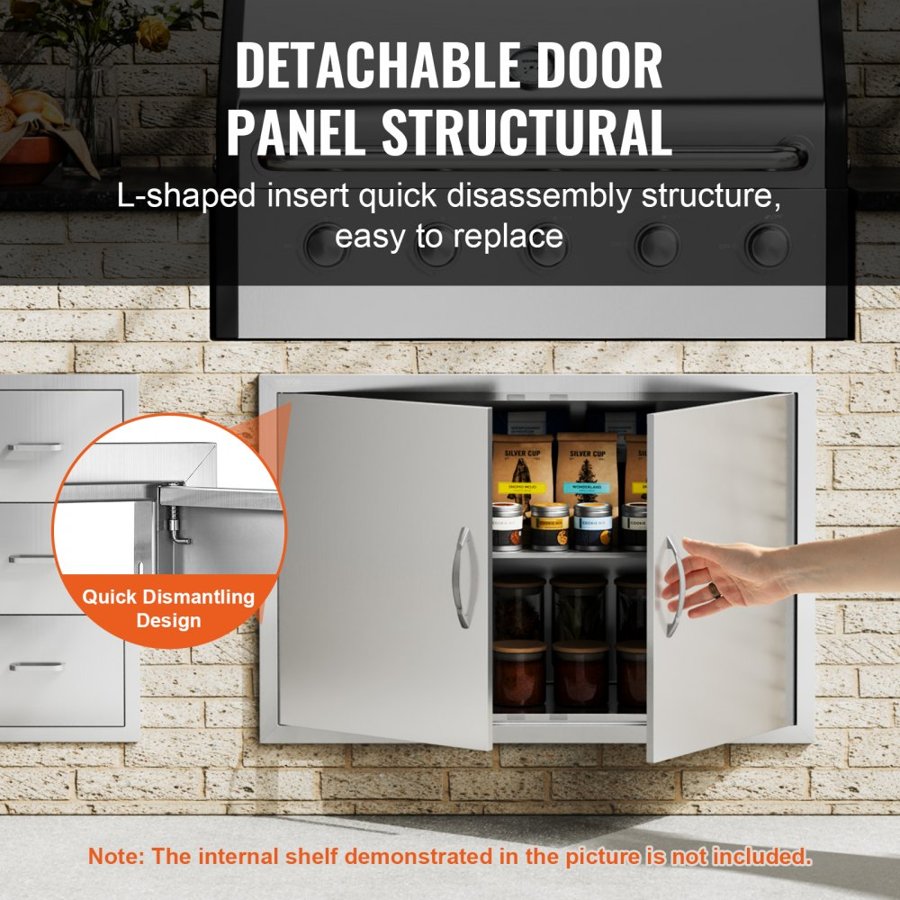 VEVOR BBQ Access Door, 915x610 mm Double Outdoor Kitchen Door, Stainless Steel Flush Mount Door, Wall Vertical Door with Handles, for BBQ Island, Grilling Station, Outside Cabinet