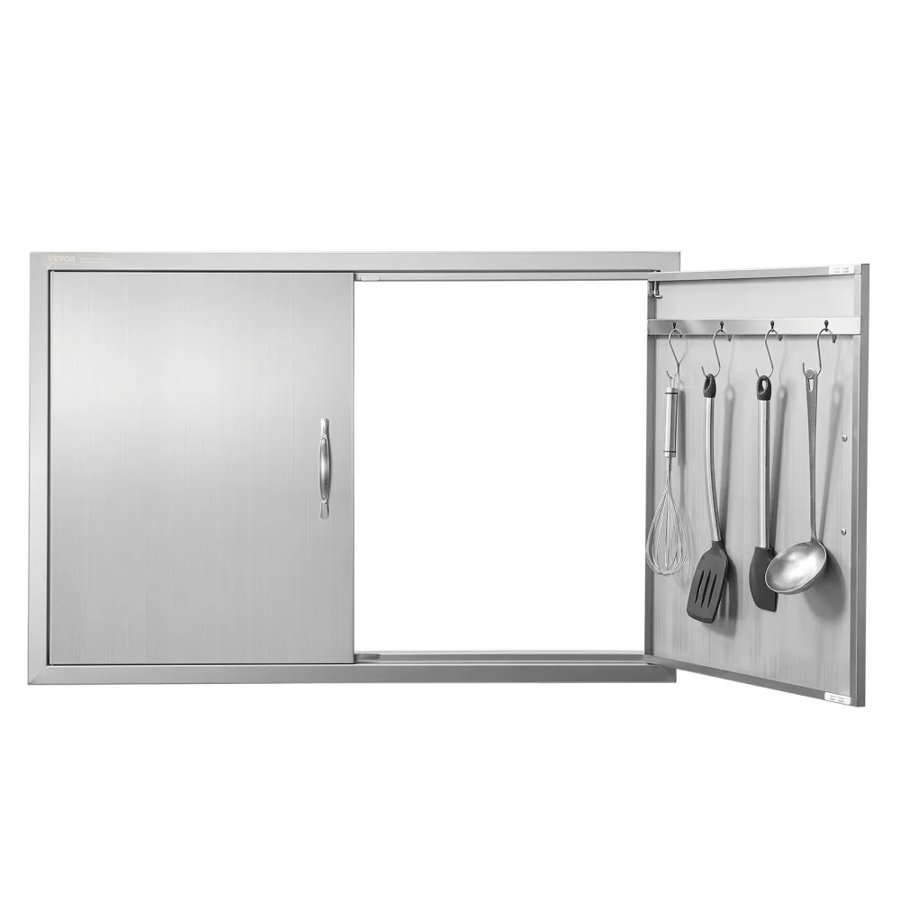 VEVOR BBQ Access Door, 990x660 mm Double Outdoor Kitchen Door, Stainless Steel Flush Mount Door, Wall Vertical Door with Handles and Hooks, for BBQ Island, Grilling Station, Outside Cabinet