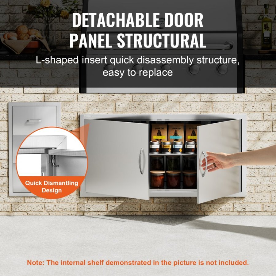 VEVOR BBQ Access Door, 1067x534 mm Double Outdoor Kitchen Door, Stainless Steel Flush Mount Door, Wall Vertical Door with Handles, for BBQ Island, Grilling Station, Outside Cabinet