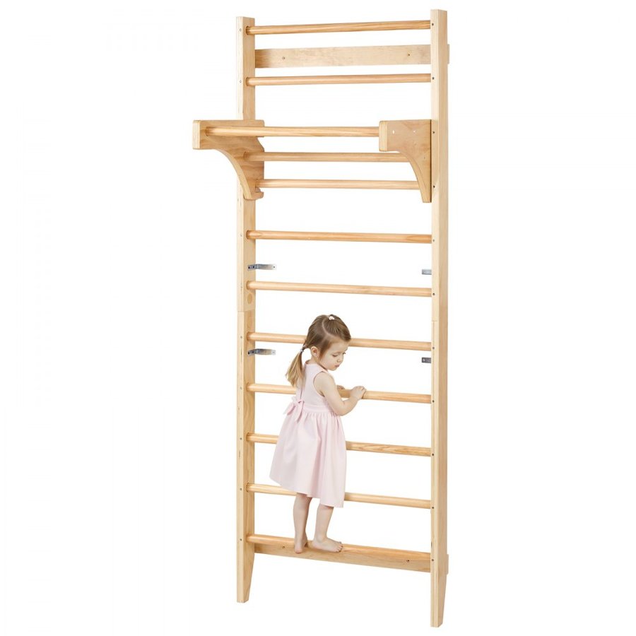 VEVOR Swedish Ladder Wall Gym, 10-Level Solid Wood Indoor Jungle Gym, 220lbs Loading Indoor Playground Climbing Ladder for Kid Adults, Gymnastic Stall Bars with Pull-Up Bar - Ideal Gift for Boys Girls