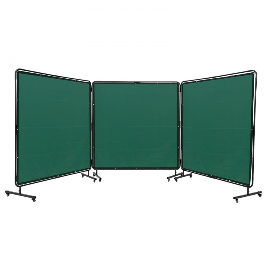 VEVOR Welding Screen with Frame, 182.9 cm x 182.9 cm 3 Panel Welding Curtain Screens, Flame-Resistant Vinyl Welding Protection Screen on 12 Swivel Wheels (6 Lockable), Moveable & Professional for Workshop, Green