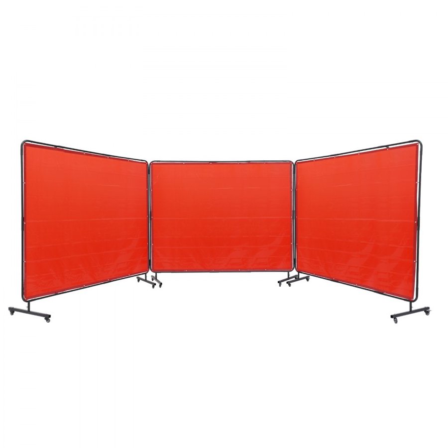 VEVOR Welding Screen with Frame, 1.8 x 2.4 m 3 Panel Welding Curtain Screens, Flame-Resistant Vinyl Welding Protection Screen on 12 Swivel Wheels (6 Lockable), Moveable & Professional for Workshop, Red