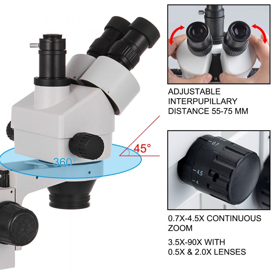 VEVOR 3.5X-90X Stereo Microscope 360°Swiveling Trinocular Stereo Microscope with Pillar Stand
