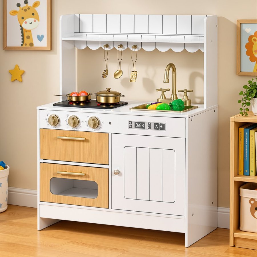 VEVOR Wooden Play Kitchen for Kids – 6 Zones, Nordic, MDF