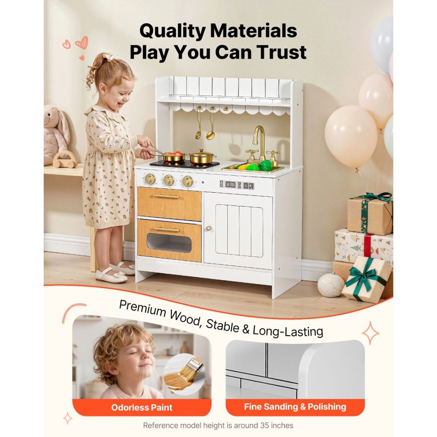 VEVOR Wooden Play Kitchen for Kids – 6 Zones, Nordic, MDF